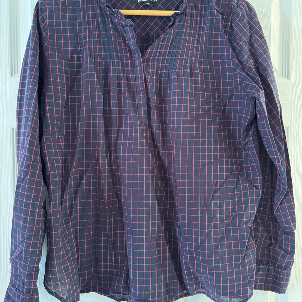 J. Crew Factory Blue and Red Tunic Top